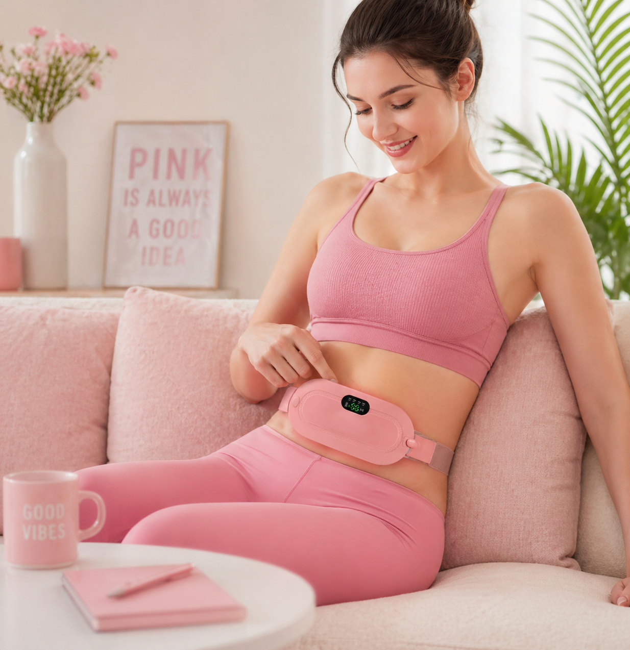 Heating Belt for Period Pain Relief USB Rechargeable Electric Waist & Stomach Heating Pad Menstrual Cramps Pain Relief Belt