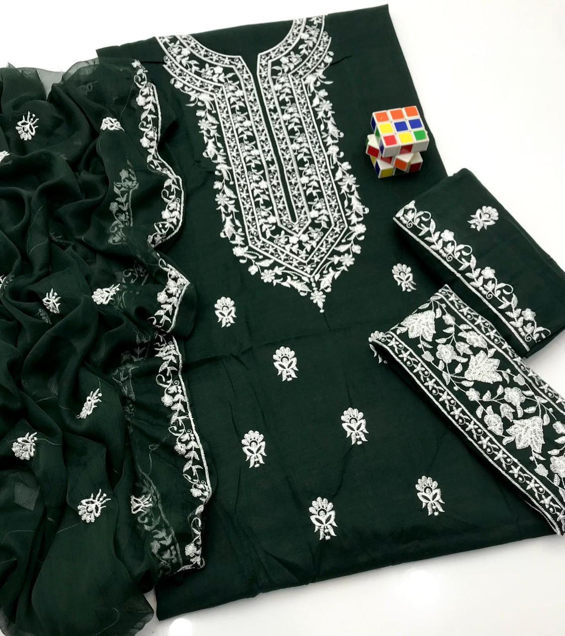 SHAISTA LODHI STYLE EMBROIDERED LAWN COTTON THREE PIECE