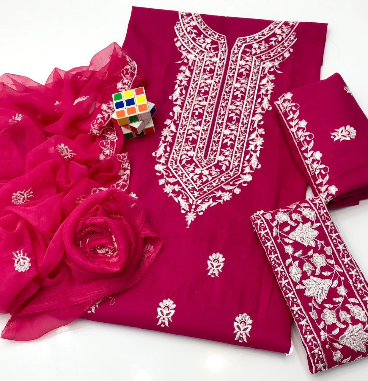 SHAISTA LODHI STYLE EMBROIDERED LAWN COTTON THREE PIECE