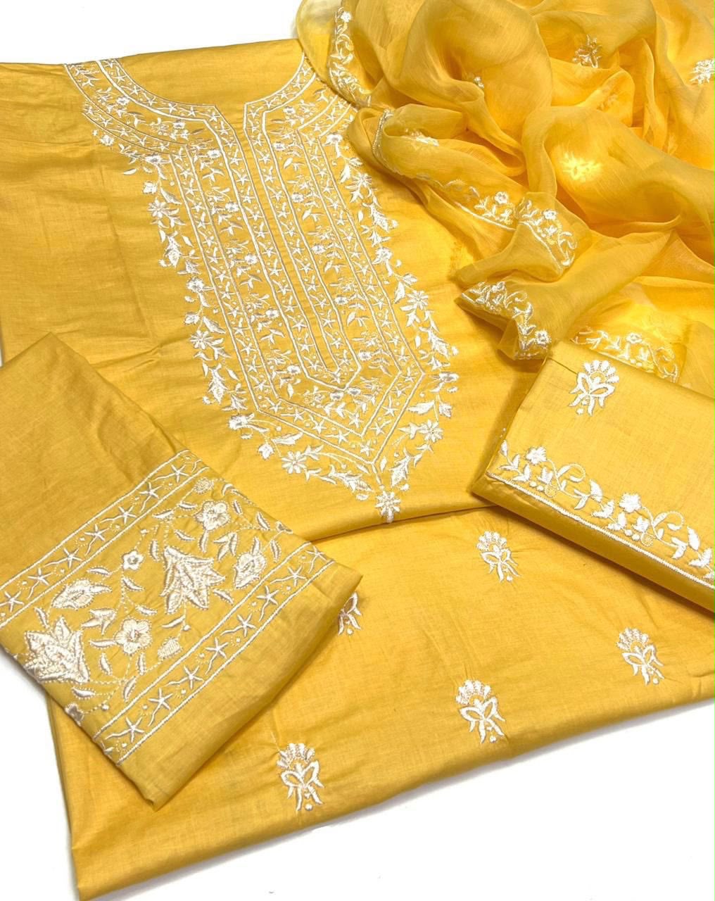 SHAISTA LODHI STYLE EMBROIDERED LAWN COTTON THREE PIECE