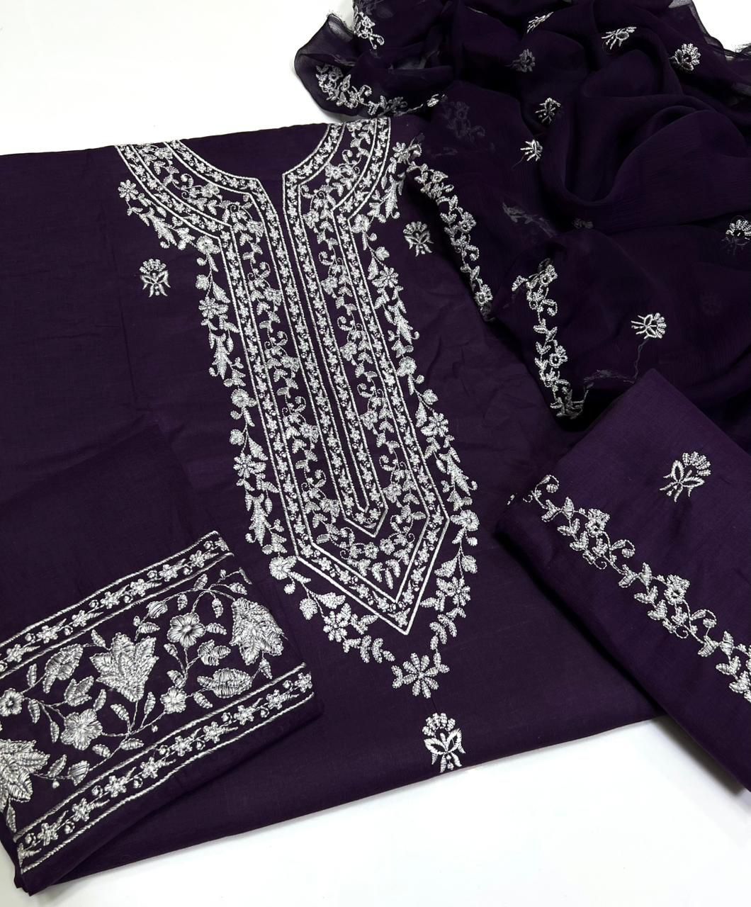 SHAISTA LODHI STYLE EMBROIDERED LAWN COTTON THREE PIECE
