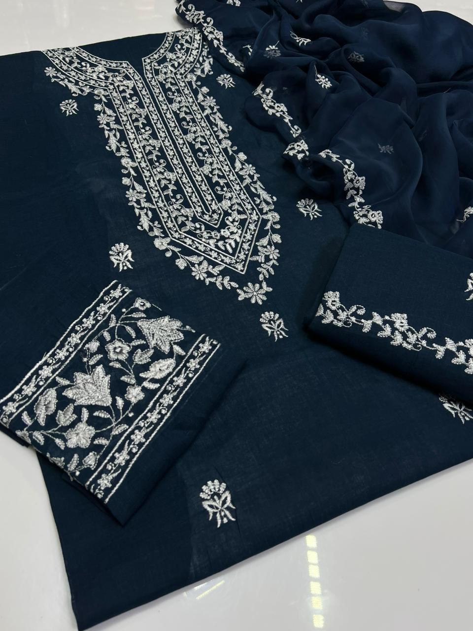 SHAISTA LODHI STYLE EMBROIDERED LAWN COTTON THREE PIECE