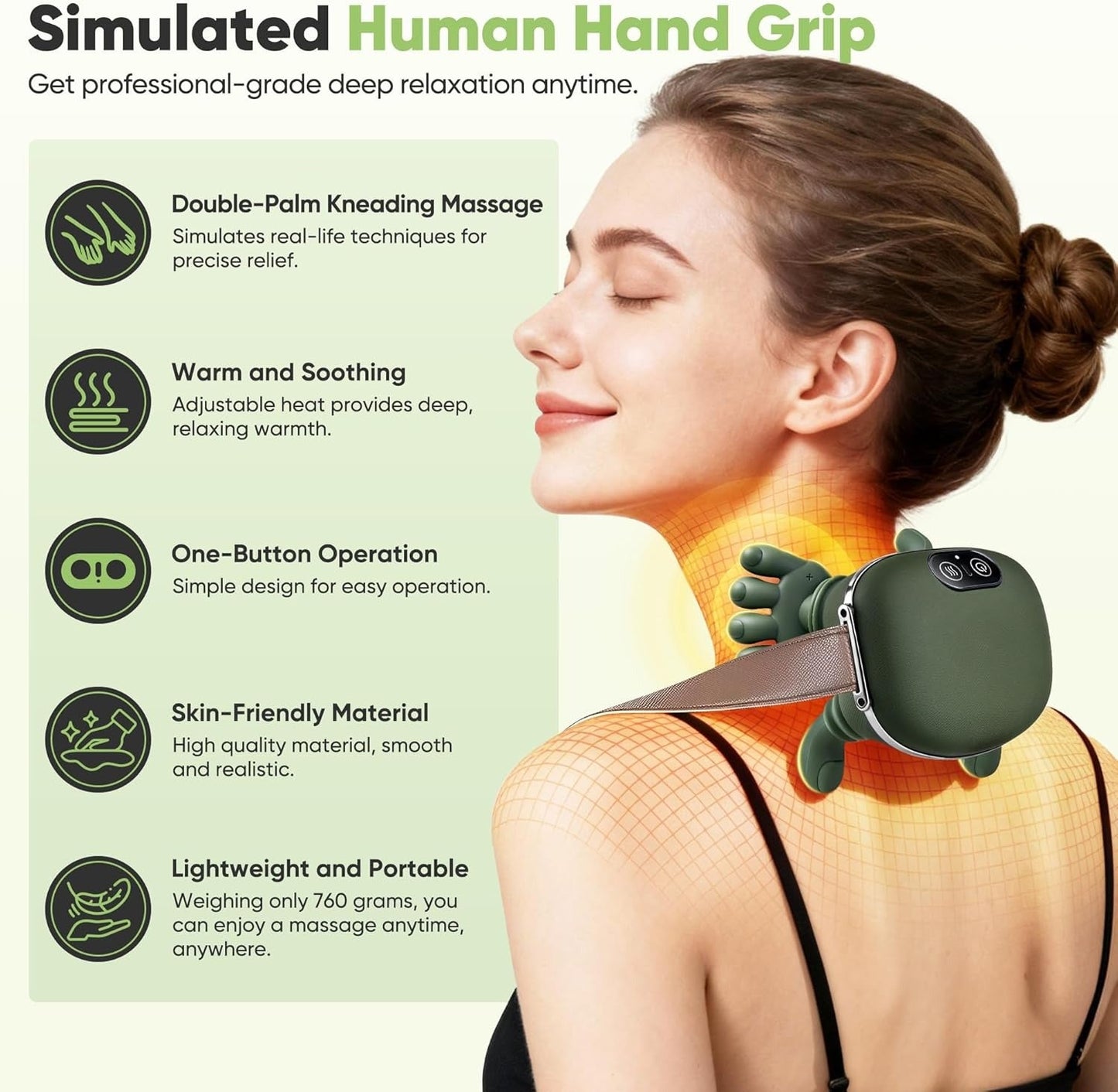 Electric Neck & Shoulder Massager | 3 Level Heating Hand Shape Massager Deep Kneading Cervical Massage Machine Neck Massager Machine | Pain Relief Relaxation Device , Massager Machine for relaxing muscles 💆‍♀️ Deep Shiatsu Massage – Simulates real hand