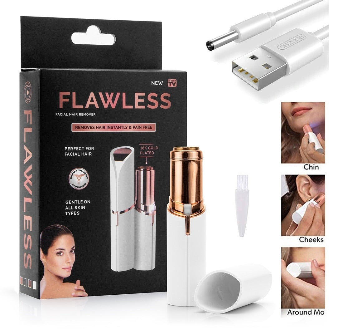 FLAWLESS 3-in-1 USB Rechargeable Hair Removal Tool for Women, Painless Hair Treatment for Face & Body, Finishing Touch - Facial Hair Remover For Women Woman Hair & Eye Brow Shaper Upper Lips Hair Removing Machine Compact Design